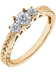 0.54 Ct Round G/H SI1 Diamond 18K Yellow Gold 3-Stone Ring