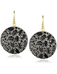 Fern Freeman Rhodium Silver Small Black Spinel Disc with 22K and 18K Earrings