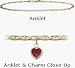 10 Karat 10 Yellow Gold Flat Gucci Style Red Stone Heart Charm Anklet