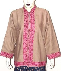 Womens Outerwear Wool Jacket Hand Embroidery Handmade in Kashmir Size 14 (jkt337)