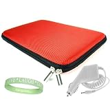 Amazon Kindle 2 Red Snug Fit Hardshell Carrying Case + White Rapid Kindle 2 Car Charger + Vangoddy TM, Live*Laugh*Love wrist band!!!