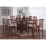 9pcs Walnut Counter Height Dining Table with Lazy Susan & 8 Stools Set