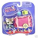 Littlest Pet Shop Gray Cat w pink bag & sardines