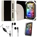 Black White Protective Slim and Durable Professional Faux Leather Portfolio Cover Carrying Case with Memory Card Slots for HTC Flyer 3G WiFi HotSpot GPS 5MP 16GB Android OS AD2P 7 Inch Tablet Device + Includes a Crystal Clear HD Noise Filter Handsfree with Mic and Mute Button + Includes a Anti Glare Screen Protector