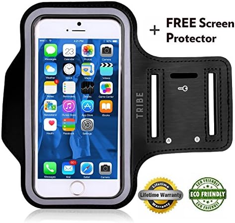 AB37 Premium Water Resistant Sports Armband with Key Holder for iPhone 6, 6S,5, 5S, 5C, All iPods, Galaxy S3/S4, Bundle with Screen Protector