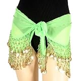 Green & Gold Dangling Coins Belly Dance Wrap Belt Green & Gold Dangling Coins Belly Dance Wrap Belt