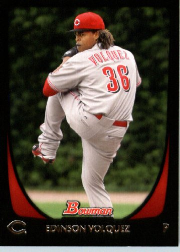 2011 Bowman Baseball Card # 166 Edinson Volquez - Cincinnati Reds - MLB Trading Card in a Protective Display Case