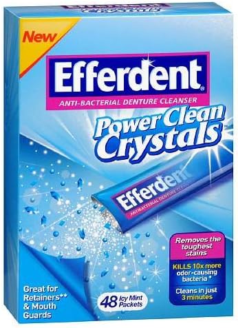Efferdent® Power Clean CrystalsTM Toughest Stain Removing Anti-Bacterial Denture Cleaner, Icy Mint 48 ea (Pack of 1)