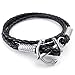 KONOV Mens Womens Leather Bracelet, Braided Anchor Wrap Bangle, Black Silver