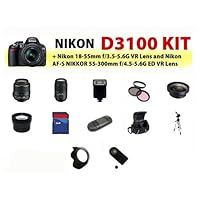 The Nikon D3100 SLR Digital Camera with 18-55mm VR Lens and Just Released Nikon AF-S NIKKOR 55-300mm f/4.5-5.6G ED VR Zoom Lens + Huge 16GB Lens Accessory Package