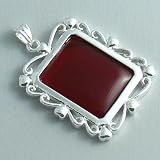 Silver Plated Red Agate Vintage Frame Pendant - Ladies Necklace Charm (1.5 inch)