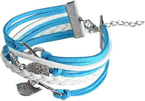 1# New Fashion Leather Cute Infinity Charm Bracelet Jewelry Silver lots Style US (Style 10: Blue/ White/ Silver Owl)