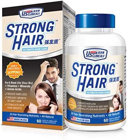 US ClinicalsTM StrongHairTM Ultimate Hair Care • Reduce hair loss, prevent growth of grey hair, stimulate new hair growth • 60 Veggie Capsules