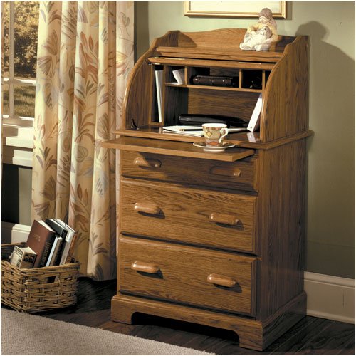 Riverside Furniture 220 Homecraft 26" W Space Saver Roll Top Desk in Casual Light Oak