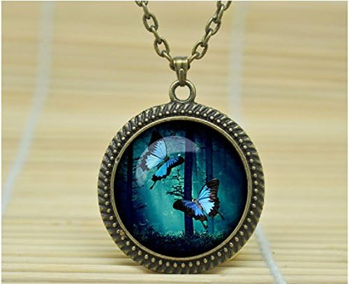 Fashion Jewelry Magical Forest Necklace Butterfly Pendant Magical Forest Jewelry Wood Tree Jewelry Glass Cabochon Necklace A0802