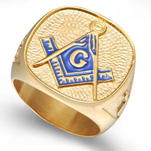 Size 7-15 Gold Plated Stainless Steel Masonic Ring Signet Mason Masters Cocktail Party Punk