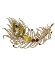 Jewelry: TTjewelry Vintage Peacock Feather Gold-Tone Brown Austria Crystal Brooch Pin
