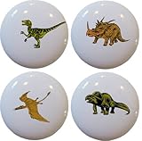 4 Dinosaur T-Rex Ceramic Cabinet Drawer Pull Knobs