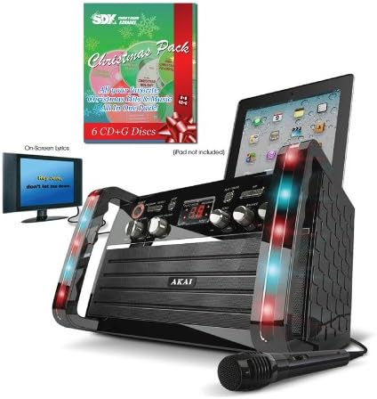 Akai KS-213 CDG Portable Karaoke System with iPad Cradle &amp; Christmas Songs Pack