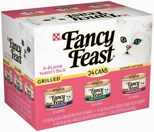 Fancy Feast Gourmet Cat Food, 3-Flavor Grilled Variety Pack (Beef, Turkey & Chicken), 3-Ounce Cans (Pack of 24)