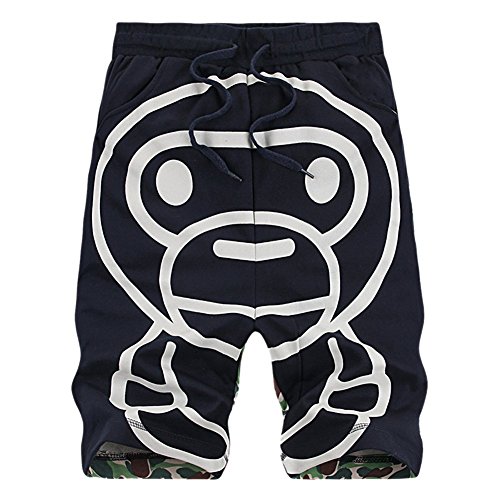 Meilaier Mens Cartoon Sweatpants Harem Gym Shorts Black