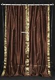 Tie Top Brown Silk Sari Drapes, Panels, saree Curtains