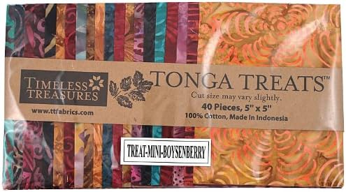 Timeless Treasures BOYSENBERRY Tonga Treat Batiks Precut 5-inch Cotton Fabric Quilting Squares Charm Pack Assortment