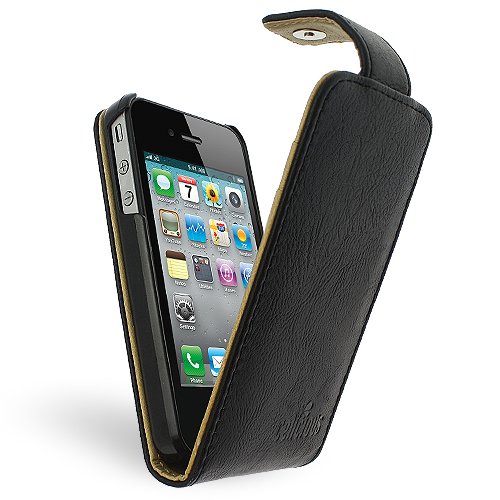 Black Premium PU Leather Flip Case for Apple iPhone 4S iPhone 4