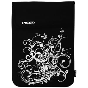 13.3 inch Black & White Fleur Floral Netbook Notebook Laptop Sleeve Bag Carrying Case for iPad, Acer, ASUS, Dell, HP