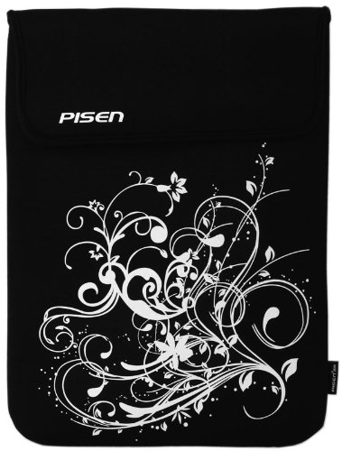 13.3 inch Black & White Fleur Floral Netbook Notebook Laptop Sleeve Bag Carrying Case for iPad, Acer, ASUS, Dell, HP