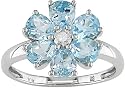 10K White Gold 1/10ct. Diamond & Blue Topaz Flower Ring