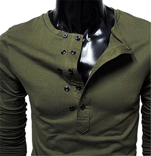 Cool Hot Men Long Sleeve Button Crew Neck Army Design Fit Sexy Slim Tee T-Shirt