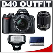 Nikon D40 6.1MP Digital SLR Camera + Nikon 18-55mm AF-S Lens + Nikon 55-200mm ED AF-S Lens + Nikon SB-400 AF Speedlight Flash