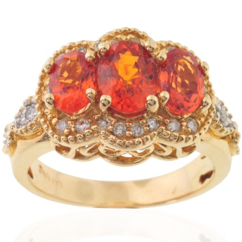 Michael Valitutti 14K Yellow Gold Orange Sapphire  &  Diamond Ring - SZ 8
