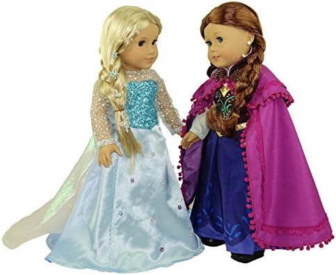 CNACCASU Elsa and Anna Magic Princess Dresses 2 sets Outfit for 18 Inch American Girl Doll Clothes(FBA)