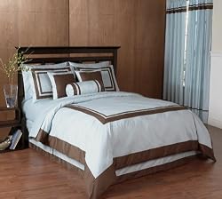 Blue and Chocolate Hotel Spa Collection Duvet Cover 6 piece Bedding Set - King Size