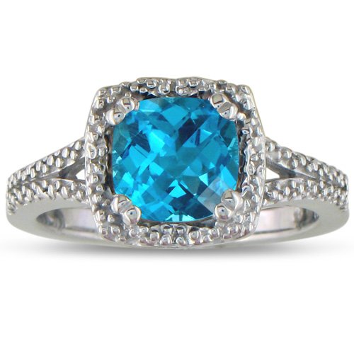 2ct Blue Topaz and Diamond Ring Set in Sterling 