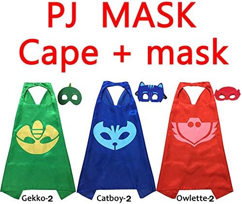 Wchange PJ Masks Costumes For Kids Set of 3 Catboy Owlette Gekko Mask with Cape (27.5 inches) (3SET)