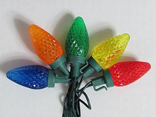 Holiday Essentials 25 Multi Color Diamond Cut C9 LED Lights with Green Wire - Indooor / Outdoor Use - UL Listed - Energy Star Rated