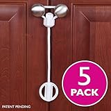 Kiscords Baby Safety Cabinet Locks for Knobs Child Safety Cabinet Latches for Home Safety Strap for Baby Proofing Cabinets Kitchen Door Rv No Drill No Screw No Adhesive / Color White/ 5 Pack Ez-twist