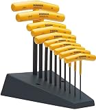 Bondhus 13390 Set of 10 Hex T-handles with Stand, sizes 3/32-3/8-Inch