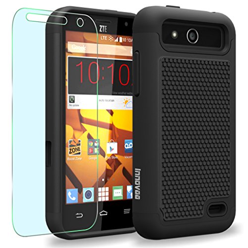 ZTE Maven / Overture 2 / Z810 / Z812 / Z813 Case, INNOVAA Smart Grid Defender Armor Case W/ Free Screen Protector & Touch Screen Stylus Pen - Black