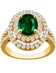 14K Yellow Gold Oval Cut Emerald Ring With Sidestones