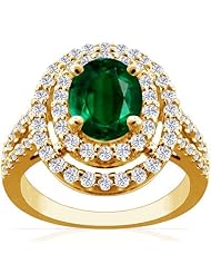 18K Yellow Gold Oval Cut Emerald Ring With Sidestones