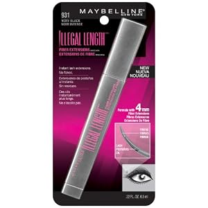 Maybelline New York Illegal Length Fiber Extensions Washable Mascara, Very Black, 0.22 Fluid Ounce