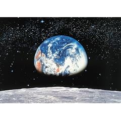 KOMAR 8-019 Fototapete Motivtapete Bildtapete Earth/Moon Erde und Mond Erde vom Mond aus betrachtet Weltall Space Weltraum - Lieferung inkl. Tapetenleim - Wall Mural 8-Teilig - Größe 388 x 270 cm