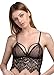Wink Gal Women's Floral Strappy Longline Sheer Lace Bralette Transparent Fringe Tank Cami Crop Tops Black Medium