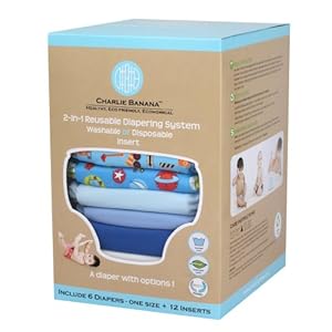 Charlie Banana 6 Reusable Diapers 12 Inserts Set Boy Prints, Medium