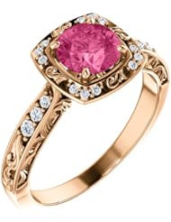 10K Rose Gold 6.00mm Round Cut Pink Sapphire and Diamond Ring -- LIFETIME WARRANTY