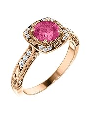14K Rose Gold 6.00mm Round Cut Pink Tourmaline and Diamond Ring -- LIFETIME WARRANTY